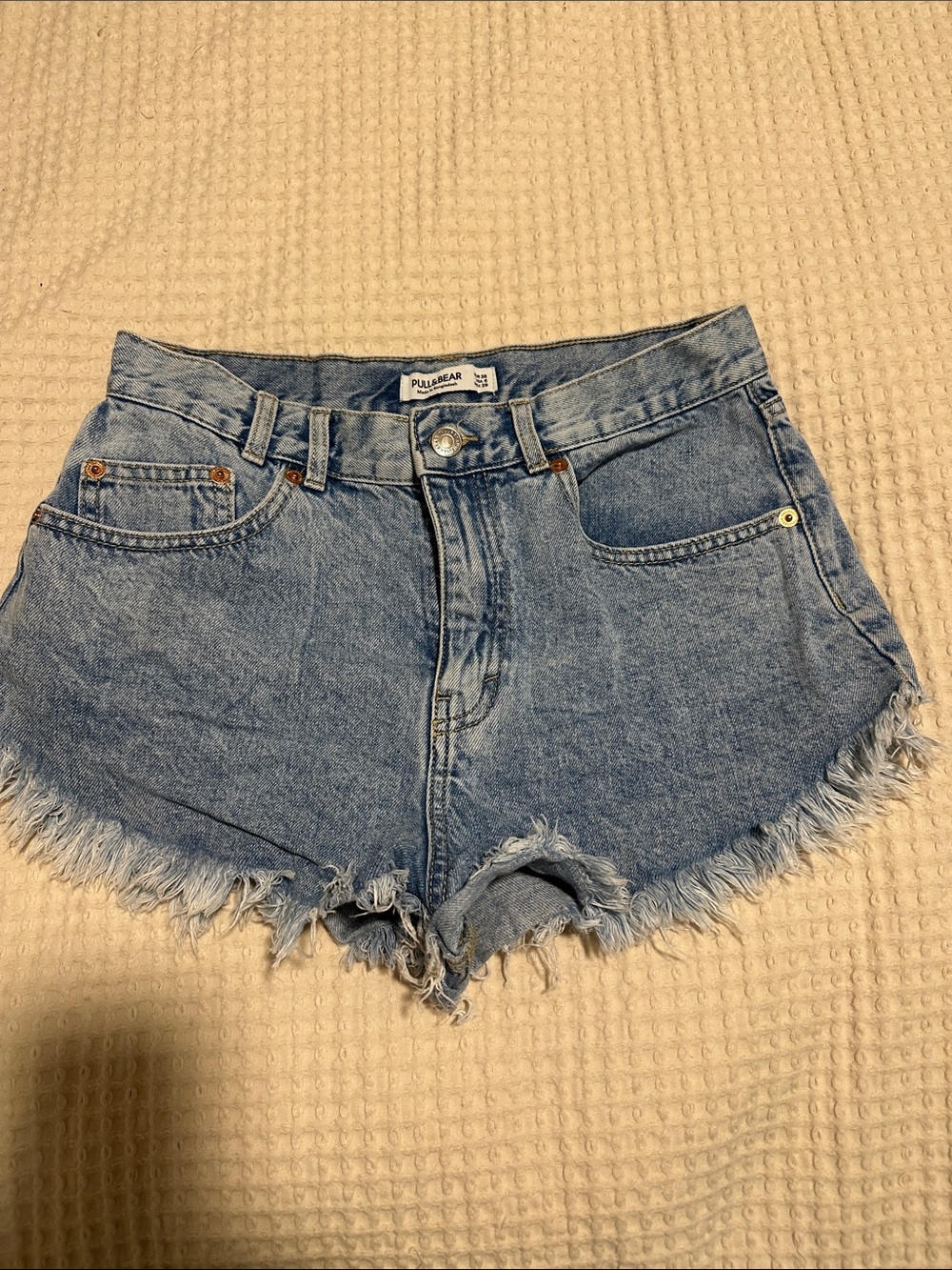 Pull&Bear Light Blue Frayed Hem Denim Shorts